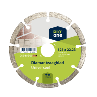 Product afbeelding voor ProOne Diamantzaagblad 125x22,23mm Medium Universeel