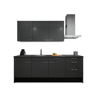 Product afbeelding voor Procasa Keuken 240cm Compleet Dark Grey Spoelbak Links Uit Midden Met 3 Inbouwapparaten Koelkast Links Inductie Kookplaat En Afzuigkap