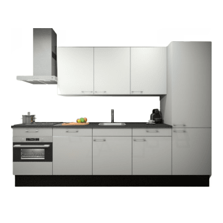 Product afbeelding voor Procasa Keuken 300cm Compleet Wit Inclusief Hoge Kast Met Koelvriescombinatie Rechts Vaatwasser Combi Magnetron Inductie Kookplaat En Afzuigkap