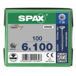 Product afbeelding voor Spax Spaanplaatschroef 6x100/61mm Platkop TX-30 Verzinkt 100st
