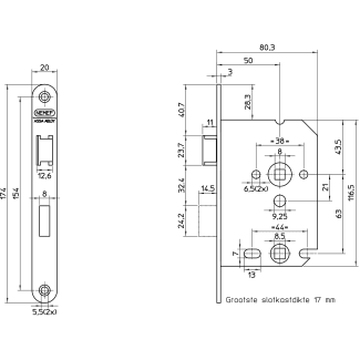 Product afbeelding voor Nemef WC-Badkamerslot 1264/4 50mm WC63/8 Staal Gelakt Krimp