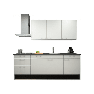 Product afbeelding voor Procasa Keuken 240cm Compleet Wit Spoelbak Rechts Uit Midden Met 3 Inbouw Apparaten Vaatwasser, Inductie Kookplaat En Afzuigkap