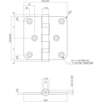 Product afbeelding voor Intersteel Kogellagerscharnier Ronde Hoeken 76x76mm Mat Zwart